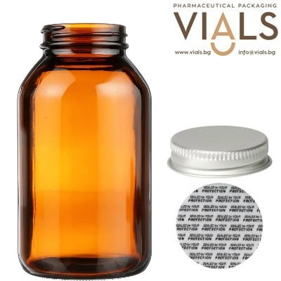 Amber Glass Pill Bottle 150ml TYPE III with Silver Aluminum Cap & Press  Liner for Pills , Tablet , Supplements , Vitamins , Capsules , Nutrition